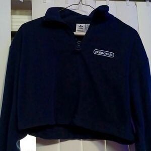 Adidas retro luxury 1/4 zip cropped fleece top xs navy